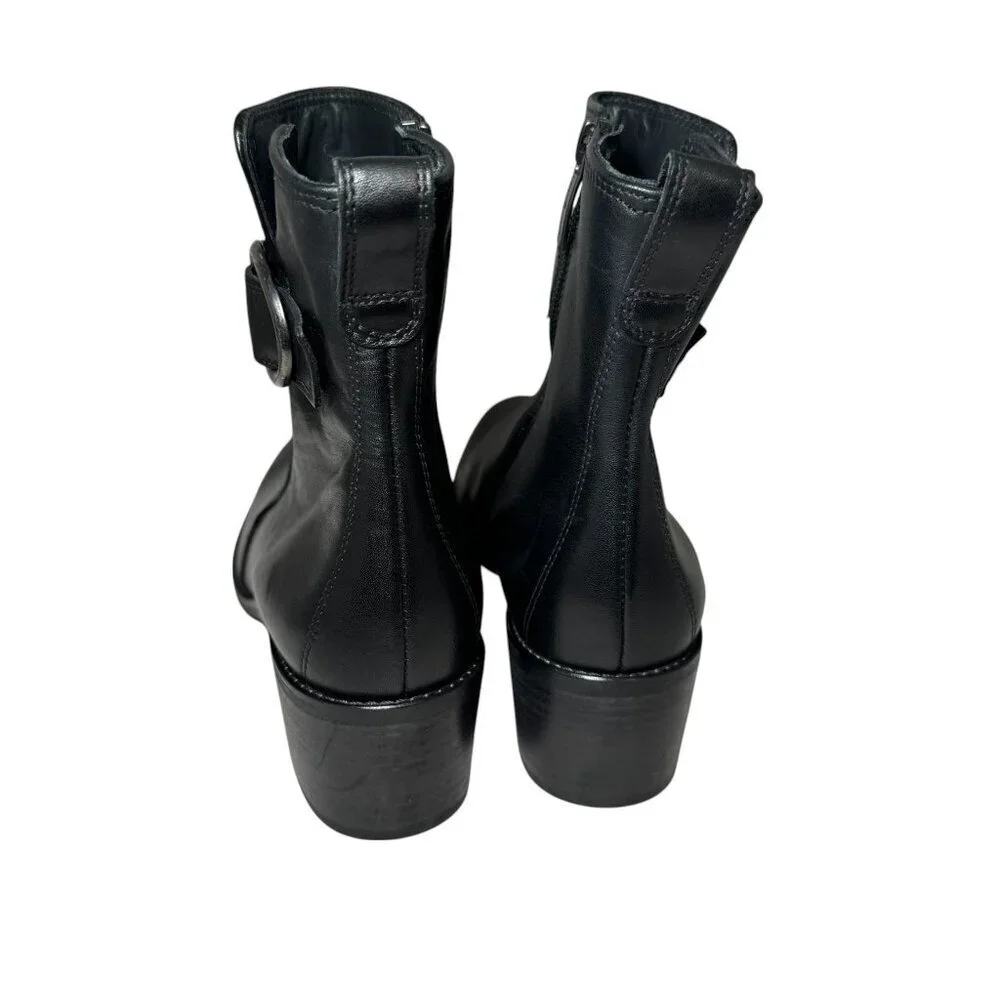 Paul Green Vanessa Womens 8 Black Leather Moto Ankle Bootie‎ Buckle NEW $559